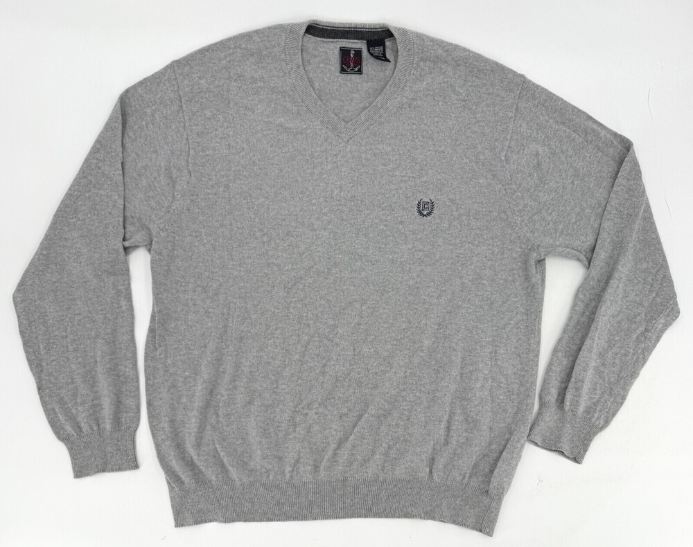 Vintage Chaps Ralph Lauren Sweater Mens Large Grey V-Neck Long Sleeve Cashmere